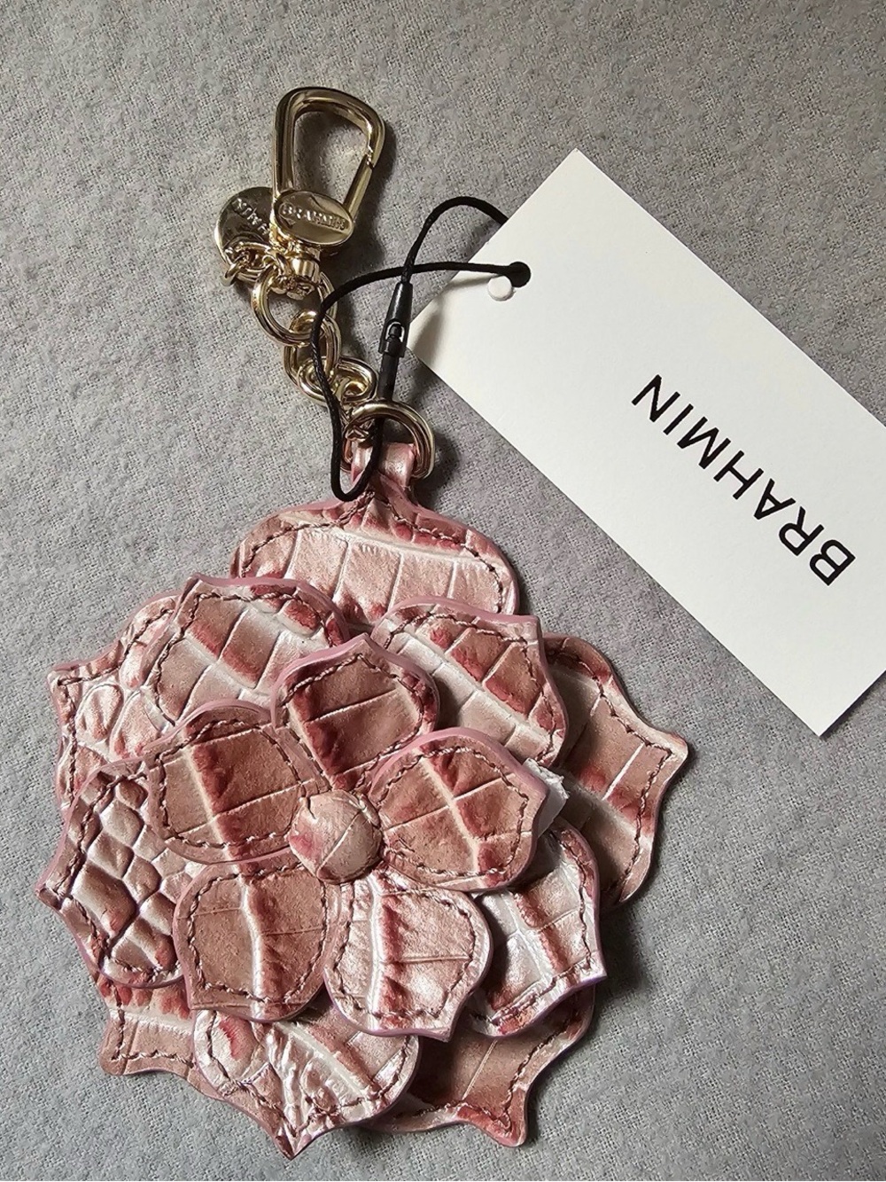 Brahmin Pink Icing Magnolia Croc-Embossed Flower Keychain or Purse Charm